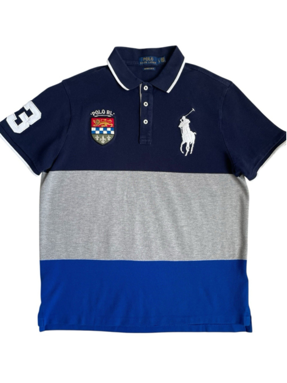 Polo Ralph Lauren Rugby Shirt Mens Size L Big Pony Crest Logo #3 Custom Slim Fit